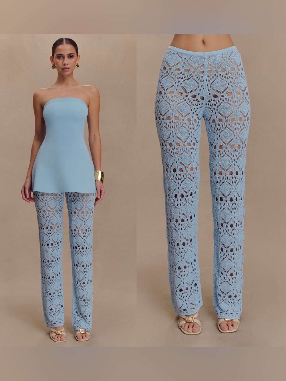 Meshki Trena Crochet Knit Pants in Sky Blue - Size L